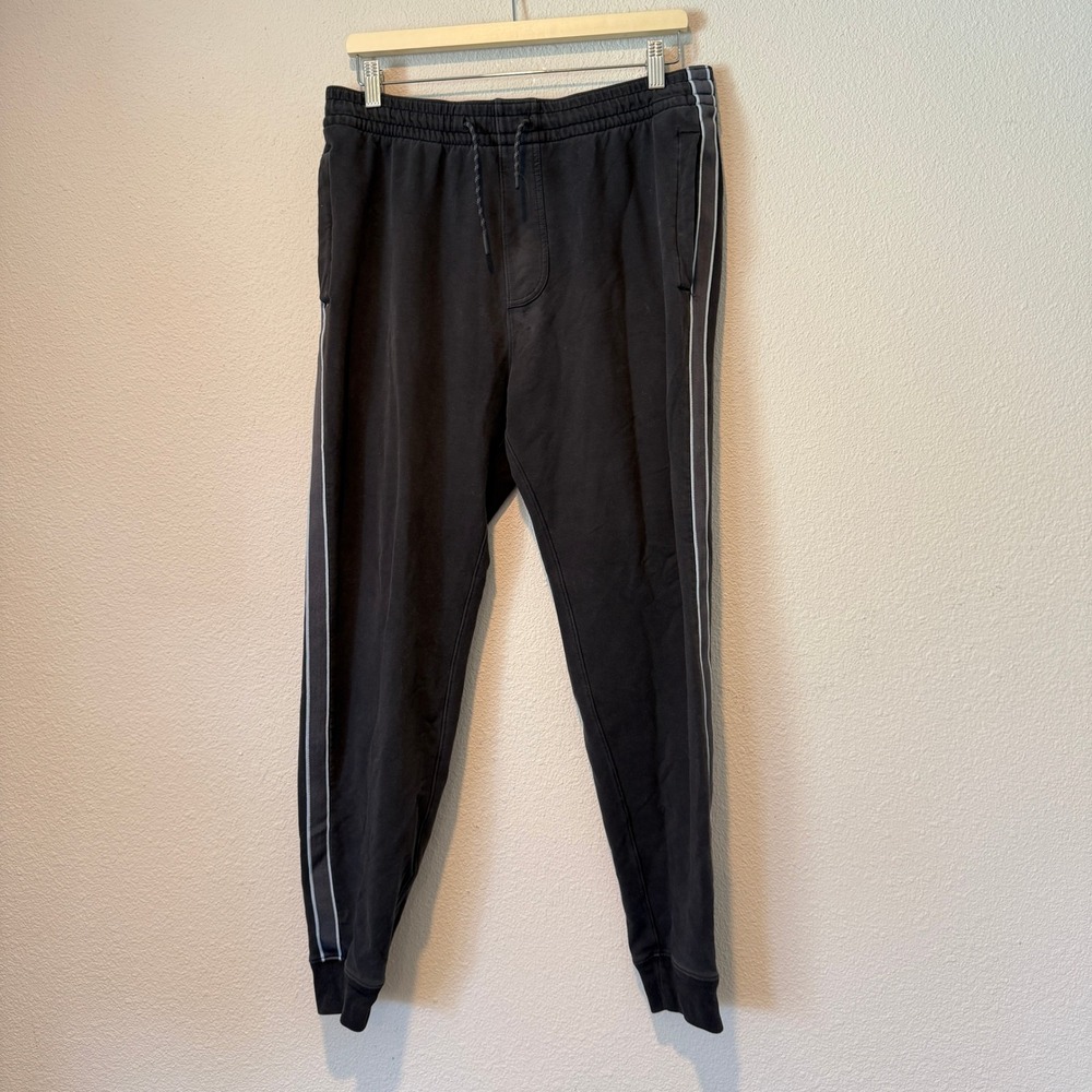 Abercrombie & Fitch Mens Black Side Stripe Fleece Joggers Tapered Sweatpants L